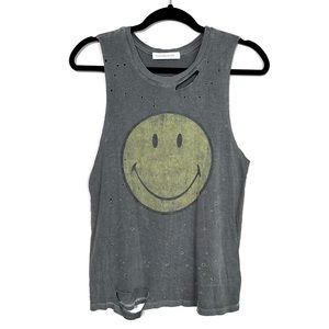 DAYDREAMER SMILEY Smiley Face Destroyed Distressed Graphic Print Tank size XS